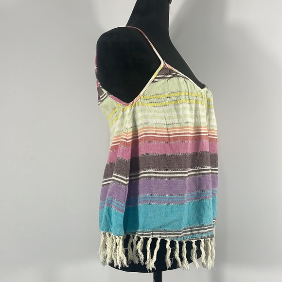Billabong Multi colored stripped cotton fringe tank top,XS - Picture 7 of 9